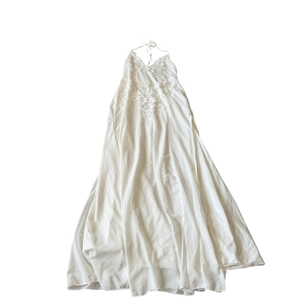 Unbranded Floral Applique Maxi Dress Womens S White Excellent Halter Open Back